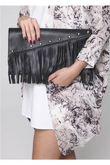 Raglan Fringe Clutch in Navy Blue