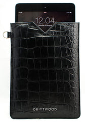 Cairns iPad Mini Sleeve in Crocodile Print Leather -Black