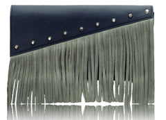 Raglan Fringe Colourblock Clutch in Navy & Gray