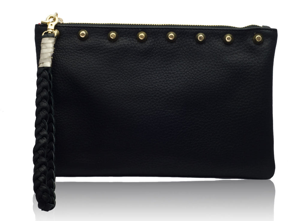 Sunset Black Clutch with Gold Studs