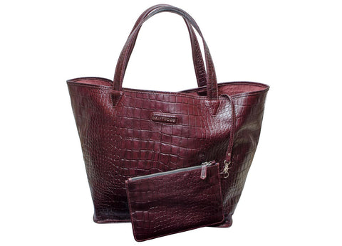 Cape Tribulation Crocodile Print Leather Tote in Wine