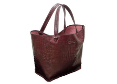 Cape Tribulation Crocodile Print Leather Tote in Wine