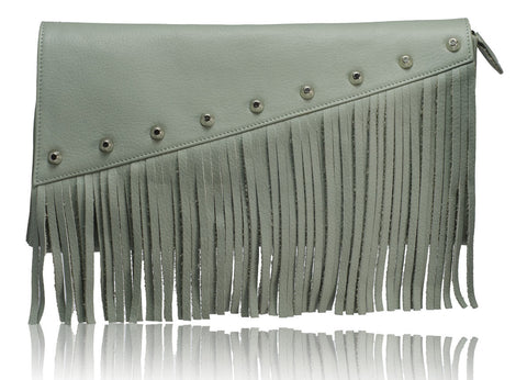 Raglan Fringe Clutch in Gray