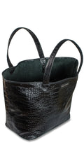 Cape Tribulation Crocodile Print Leather Tote in Black