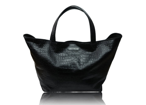 Cape Tribulation Crocodile Print Leather Tote in Black