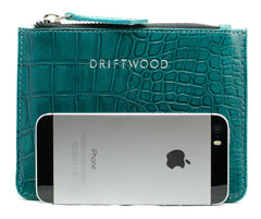 Cairns Crocodile Leather Coin Purse in Teal