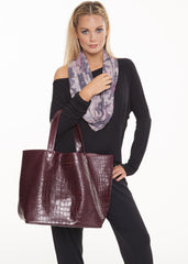 Cape Tribulation Crocodile Print Leather Tote in Wine