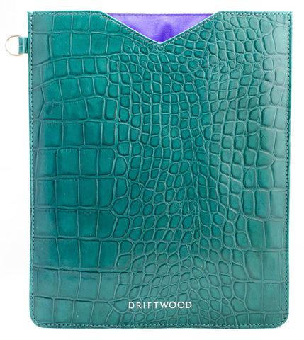 Cairns iPad Sleeve in Crocodile Print Leather- Teal