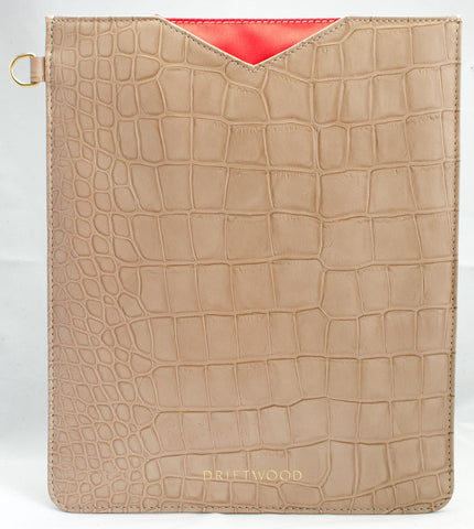 Cairns iPad Sleeve in Crocodile Print Leather- Sand