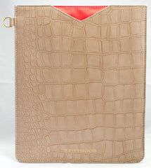 Cairns iPad Sleeve in Crocodile Print Leather- Sand