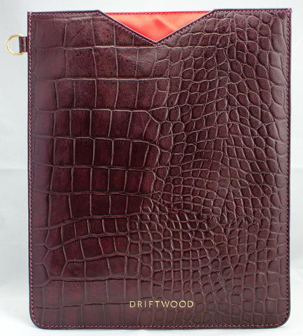 Cairns iPad Sleeve in Crocodile Print Leather-Wine