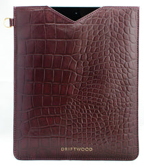 Cairns iPad Sleeve in Crocodile Print Leather-Wine