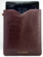 Cairns iPad Sleeve in Crocodile Print Leather-Wine