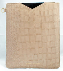 Cairns iPad Sleeve in Crocodile Print Leather- Sand