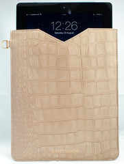 Cairns iPad Sleeve in Crocodile Print Leather- Sand