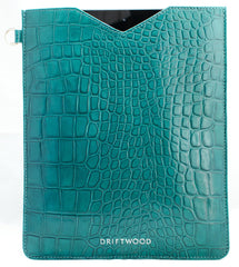 Cairns iPad Sleeve in Crocodile Print Leather- Teal