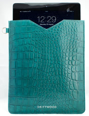 Cairns iPad Sleeve in Crocodile Print Leather- Teal