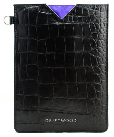 Cairns iPad Mini Sleeve in Crocodile Print Leather -Black