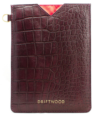 Cairns iPad Mini Sleeve in Crocodile Print Leather -Wine