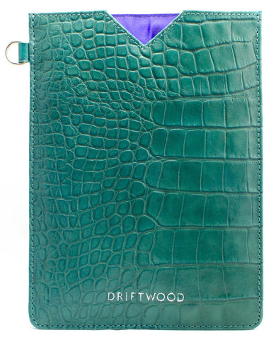 Cairns iPad Mini Sleeve in Crocodile Print Leather -Teal