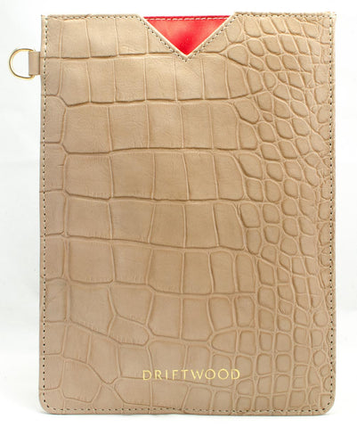 Cairns iPad Mini Sleeve in Crocodile Print Leather-Sand