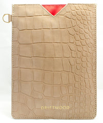 Cairns iPad Mini Sleeve in Crocodile Print Leather-Sand