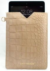 Cairns iPad Mini Sleeve in Crocodile Print Leather-Sand