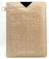 Cairns iPad Mini Sleeve in Crocodile Print Leather-Sand