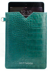 Cairns iPad Mini Sleeve in Crocodile Print Leather -Teal