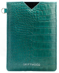 Cairns iPad Mini Sleeve in Crocodile Print Leather -Teal