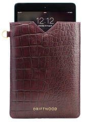 Cairns iPad Mini Sleeve in Crocodile Print Leather -Wine