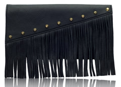 Raglan Fringe Clutch in Black