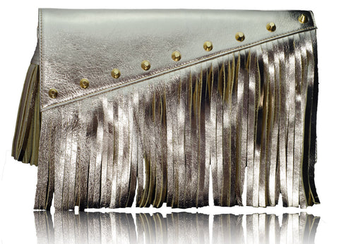 Raglan Fringe Clutch in Metallic Gold