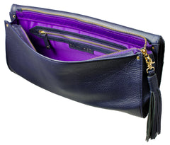 Raglan Fringe Clutch in Navy Blue