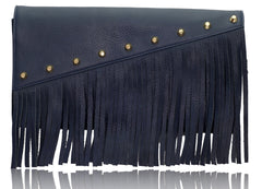 Raglan Fringe Clutch in Navy Blue