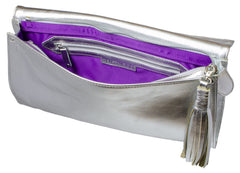 Raglan Fringe Clutch in Metallic Silver