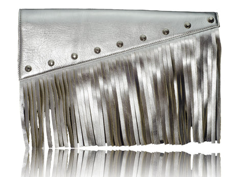 Raglan Fringe Clutch in Metallic Silver