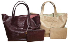 Cape Tribulation Crocodile Print Leather Tote in Wine