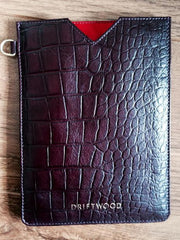 Cairns iPad Mini Sleeve in Crocodile Print Leather -Wine