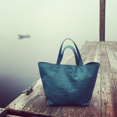 Cape Tribulation Crocodile Print Leather Tote in Teal